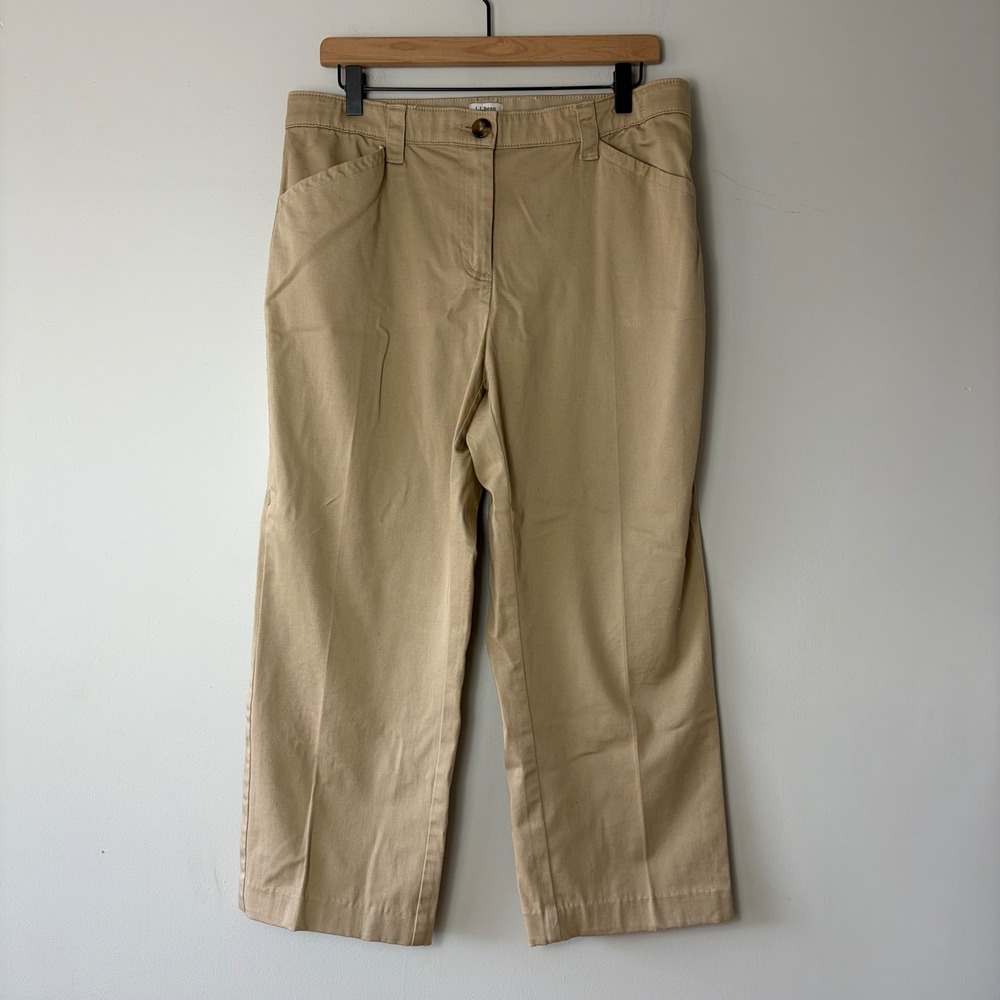 LL Bean Classic Fit Khaki Chino Pants Womens 14 Petite Tan Cotton Stretch 299995